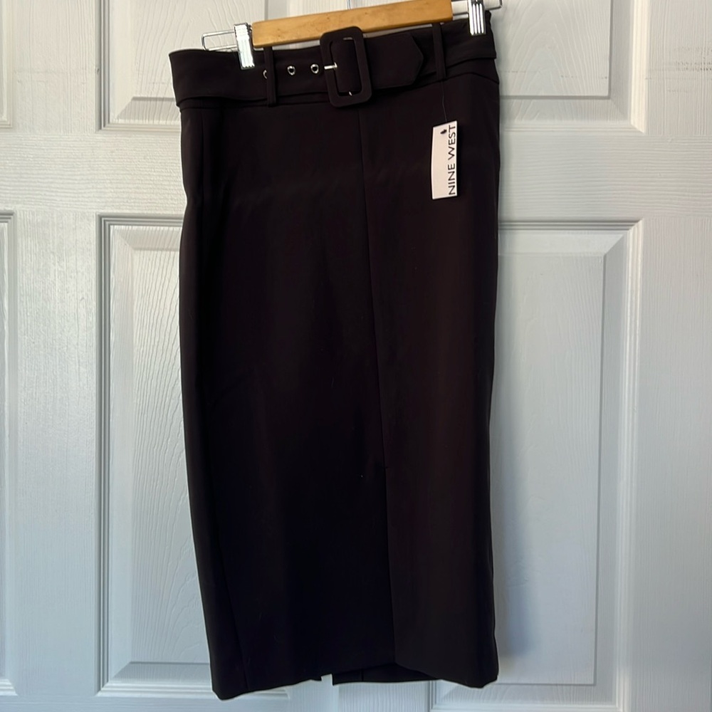 Nine West Black Skirt with Belt and Front and Back Slits